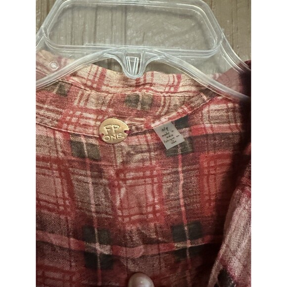 FREE PEOPLE FP ONE Sz S GRUNGE PLAID SHIRT BUTTONDOWN TUNIC DISTRESSED TUNIC - Picture 4 of 7